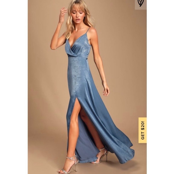 blue satin maxi dress